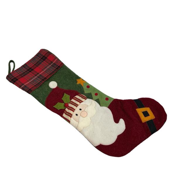 Christmas Stocking Lot Of 2 Santa Claus Snowman Frosty Plaid Large 23” Patchwork - Picture 2 of 16